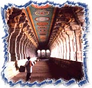 The longest corridor at Ramanathaswamy Temple with sculpted pillars in Rameshwaram town Tamil Nadu 